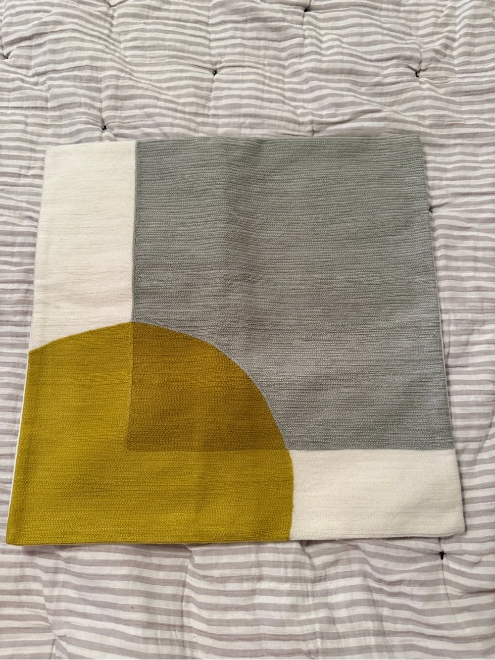 West Elm Crewel pillow cover 18 x 18” NWT Grey, Gold, Cream
